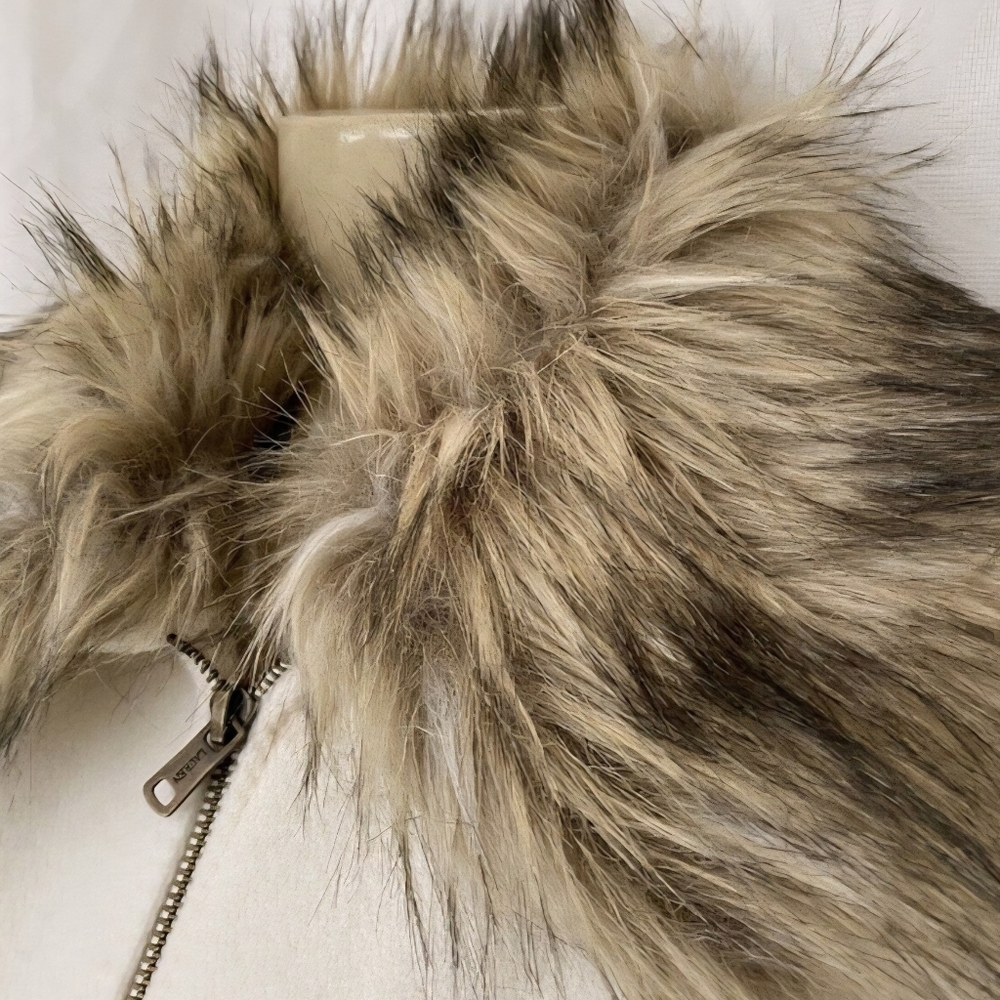 NWT Lauren Ralph Lauren Cream Wool Jacket Removable Faux Fur Collar Small Zip - Picture 6 of 16